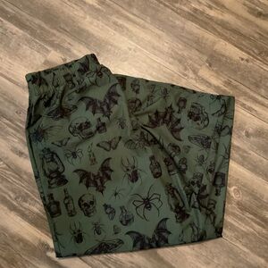 ROMWE Women’s Halloween Green and Black Patterned Wide Leg Pants